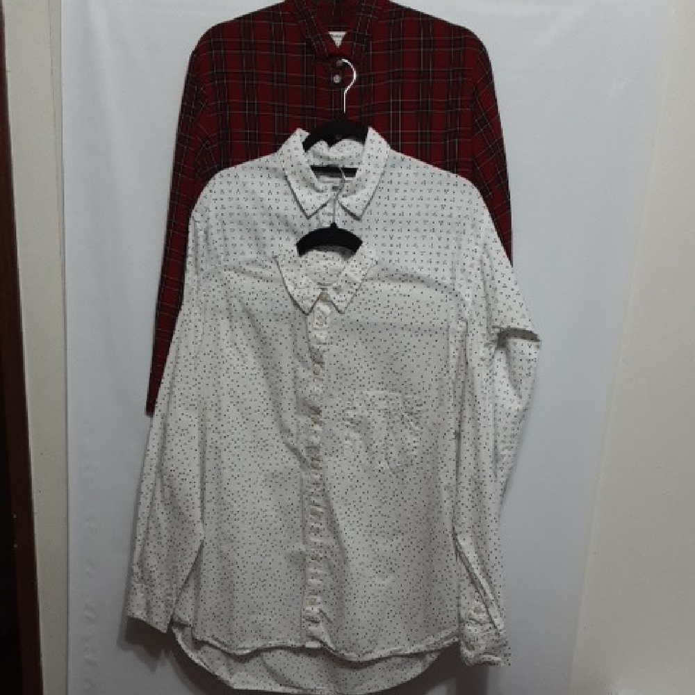 MADEWELL Red Plaid and White Dots Patterned Long‎ Sleeve Shirts